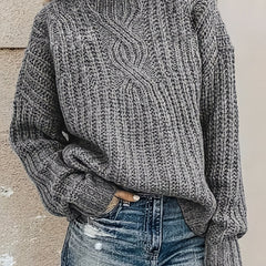 Cable Knit Sweater Women's Mock Neck Pullover Jumper
