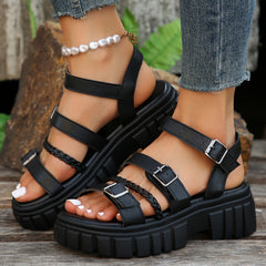 Women's Buckle Platform Sandals Braided Straps Outdoor Sandals