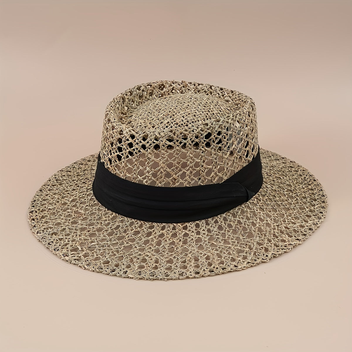 Straw Woven Flat Top Hat European American Style British Travel