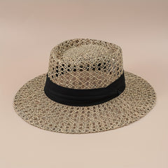 Straw Woven Flat Top Hat European American Style British Travel