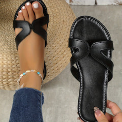 Women's Cut Out Slide Sandals Open Toe Non Slip Flat Outdoor Slides