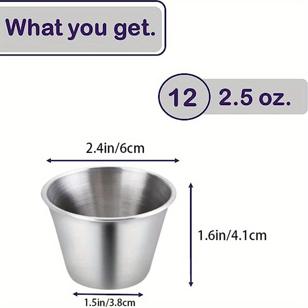 12pcs Stainless Steel Ramekins Saucers Appetizer Plate Cups