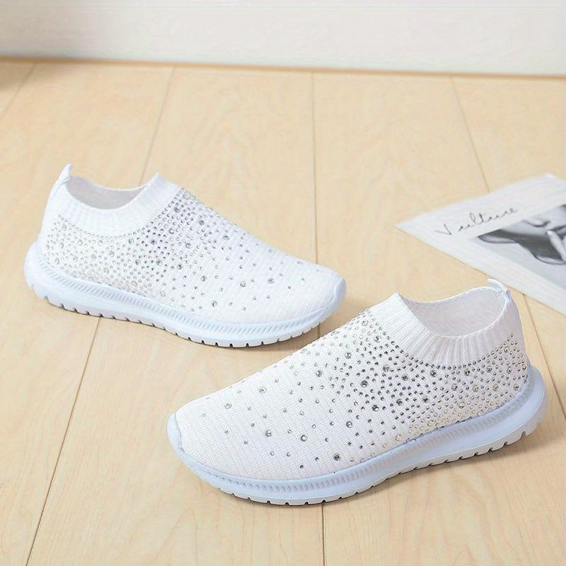 Women's Rhinestone Sock Sneakers Low Top Slip On Shoes