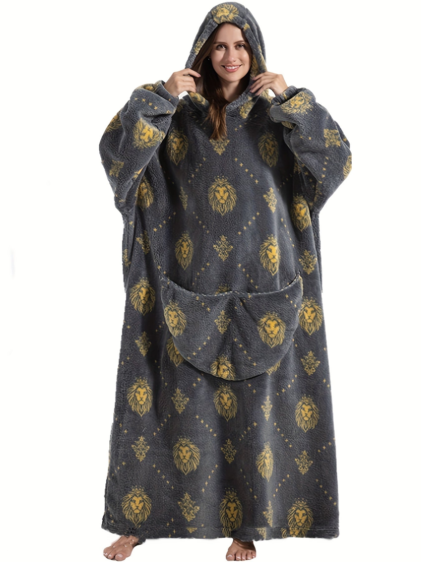 Dog Print Fuzzy Lounge Robe Hooded Robe Women's Loungewear