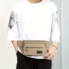 Men's Canvas Waist Bag Outdoor Mobile Chest Running Sports Waist Bag