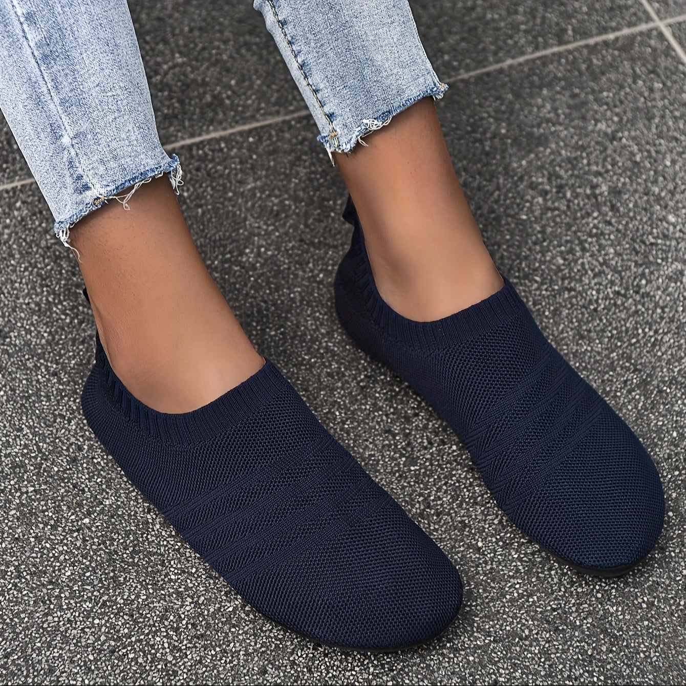 Women's Knit Indoor Sock Slippers Comfy Round Toe Anti-skid House Shoes