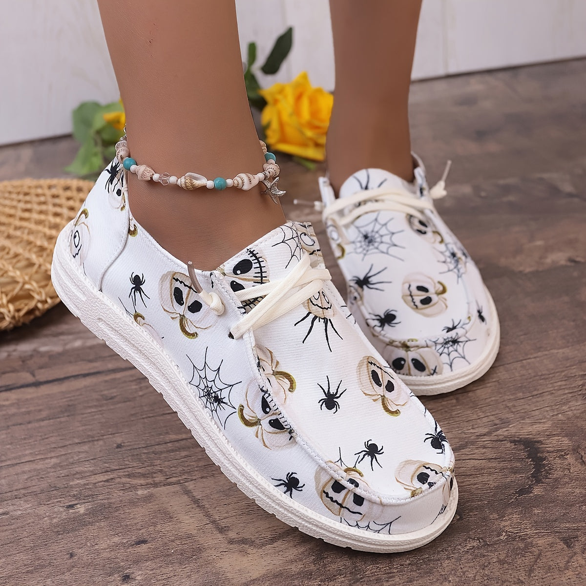 Halloween Spider & Spider Web & Pumpkin Skate Shoes