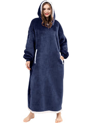Women's Plus Size Fleece Hooded Lounge Robe with Pockets