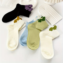 5 Pairs Floral Print Socks Women's Mid Tube Stockings