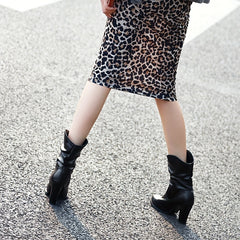 Slouchy Heeled Boots Pointed Toe V cut Slip On High Heels