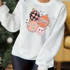 Women's Plus Size Christmas Waffle Pattern Pajama Top