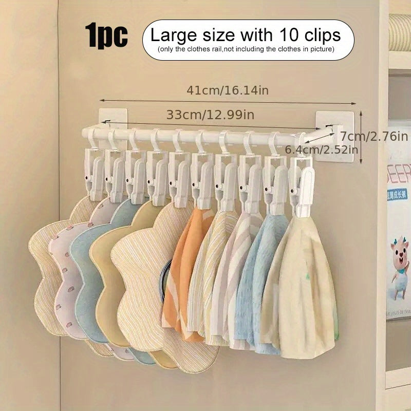 Kids Wardrobe Hanging Rod Stick Wall Storage Hanging Rack With Clip