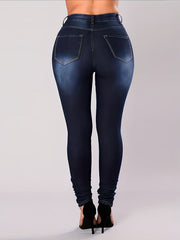 Ripped Washed Button Fly Skinny Jeans