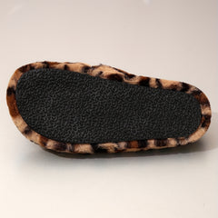 Leopard Print Slippers Open Toe Winter Shoes Warm Cross Strap