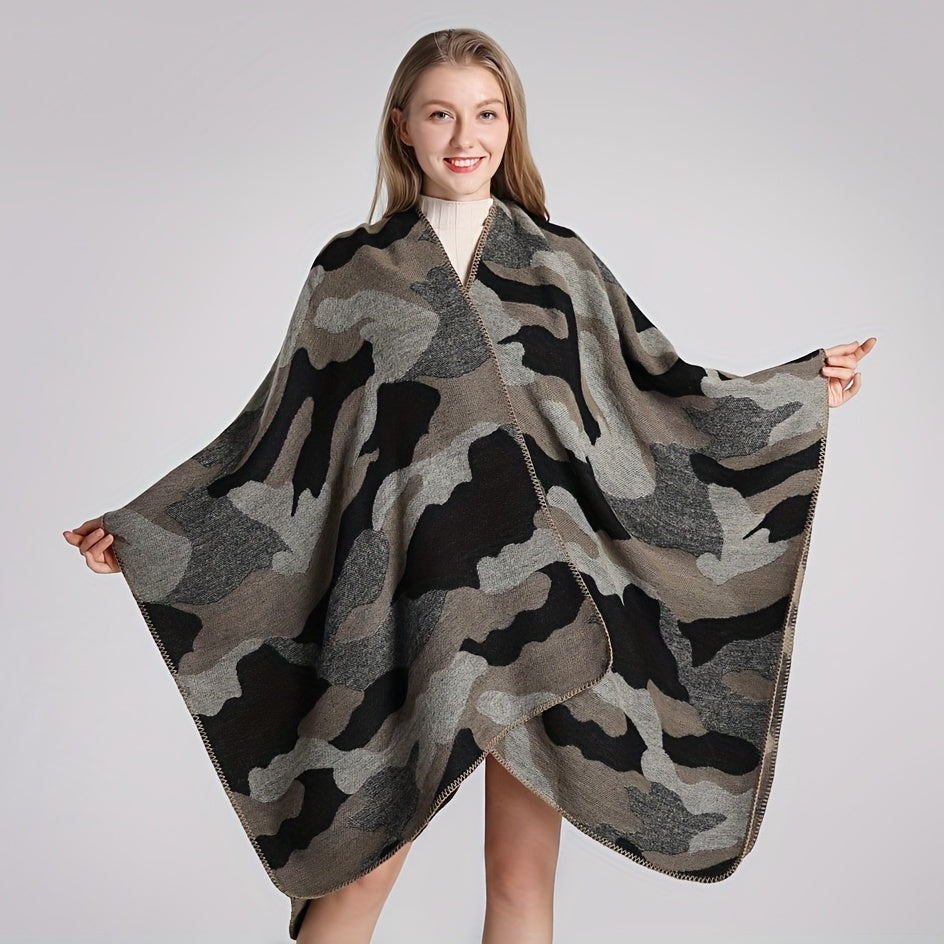 Camouflage Thicken Warm Large Shawl Slit Casual Windproof Outdoor Shawl