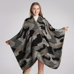 Camouflage Thicken Warm Large Shawl Slit Casual Windproof Outdoor Shawl