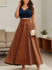 Women's Woolen Maxi Skirt Solid High Rise A line Swing