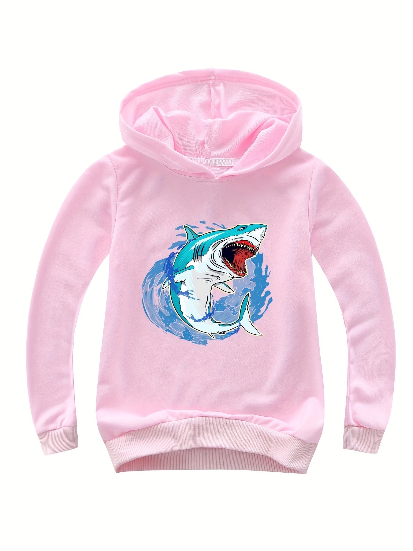 Youth Cartoon Shark Graphic Funky Hoodie Kid's Loose Comfortable Sweatshirt