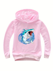 Youth Cartoon Shark Graphic Funky Hoodie Kid's Loose Comfortable Sweatshirt