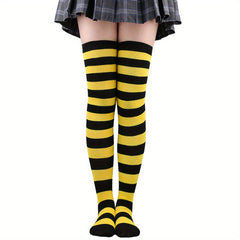 Striped Thigh High Socks Cosplay Over The Knee Stockings