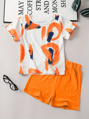 Boys Graffiti Print Tee & Shorts Set Kids Summer Clothes
