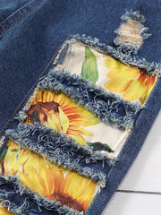 Baby Girls Sunflower Pattern Denim Overalls