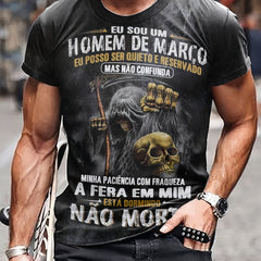 Skeleton Skull Letter Pattern Print Men's Short Sleeve Tee