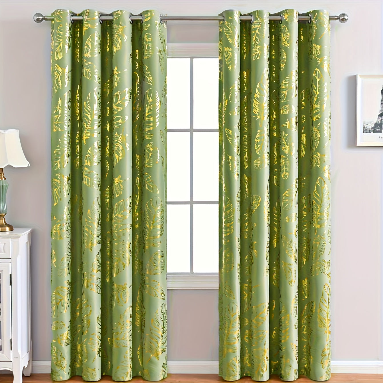 Bronzing Feather Pattern Green Curtain Modern Classic European Style