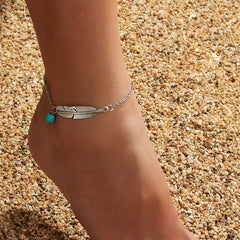 Leaf Shape Ankle Bracelet Stone Pendant Chain for Summer Beach Jewelry