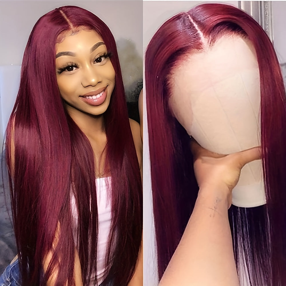 Burgundy 99J Straight Wig 13x4 HD Lace Front Human Hair Wigs 180