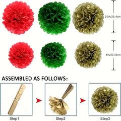 15pcs Green Red Golden Paper Flower Balls & Lanterns St. Patrick's Bridal Shower