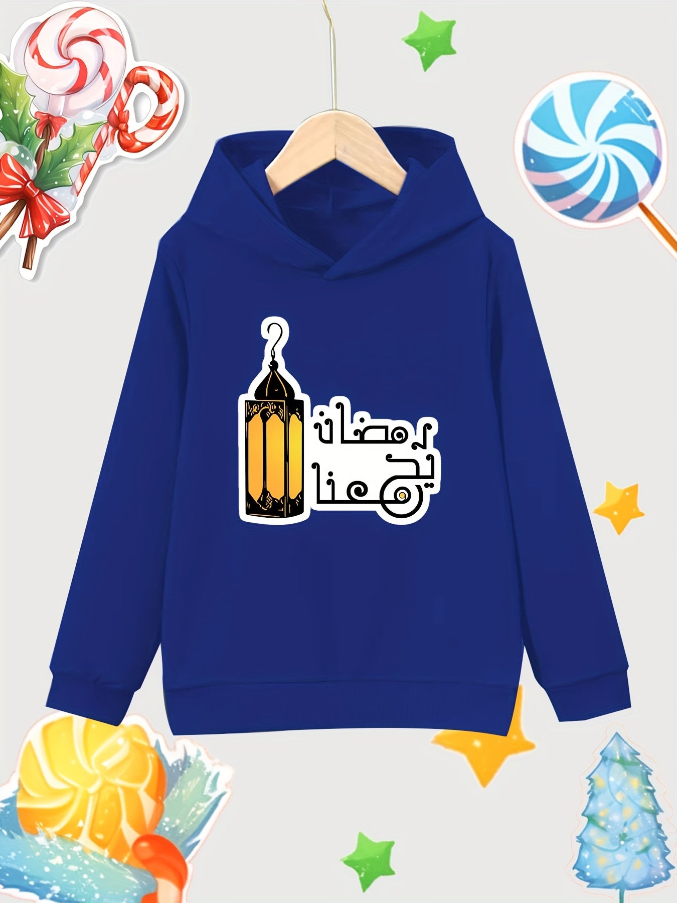Lantern Print Girls Cotton Pullover Hooded Sweatshirt
