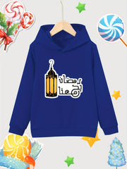Lantern Print Girls Cotton Pullover Hooded Sweatshirt