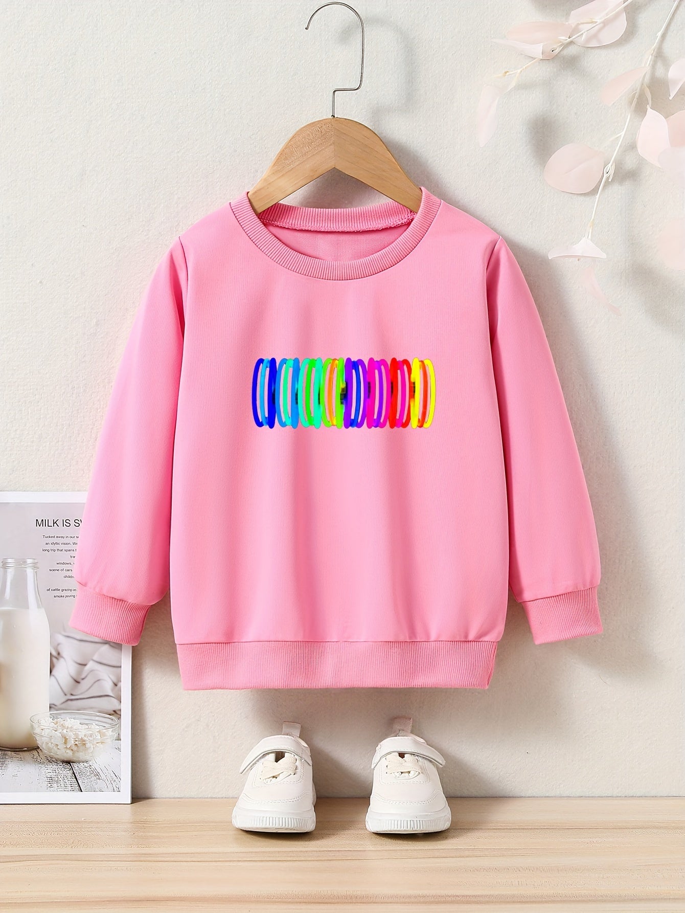 Girls Pattern Print Crew Neck Sweatshirt