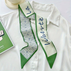 Green Casual Twilly Scarf Classic Print Ribbon Scarf Hair Tie