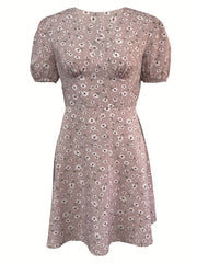 Floral Print V Neck Dress Short Sleeve Casual Spring Summer Women's Clothing