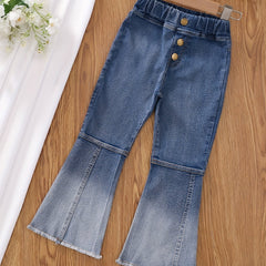 Girls Gradient & Lines Stitching Skinny Jeans Flare Leg Denim Pants