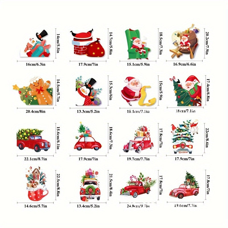 Christmas Window Stickers Set - Gingerbread Man, Santa Claus, Tree, Deer, Cat
