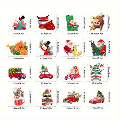 Christmas Window Stickers Set - Gingerbread Man, Santa Claus, Tree, Deer, Cat