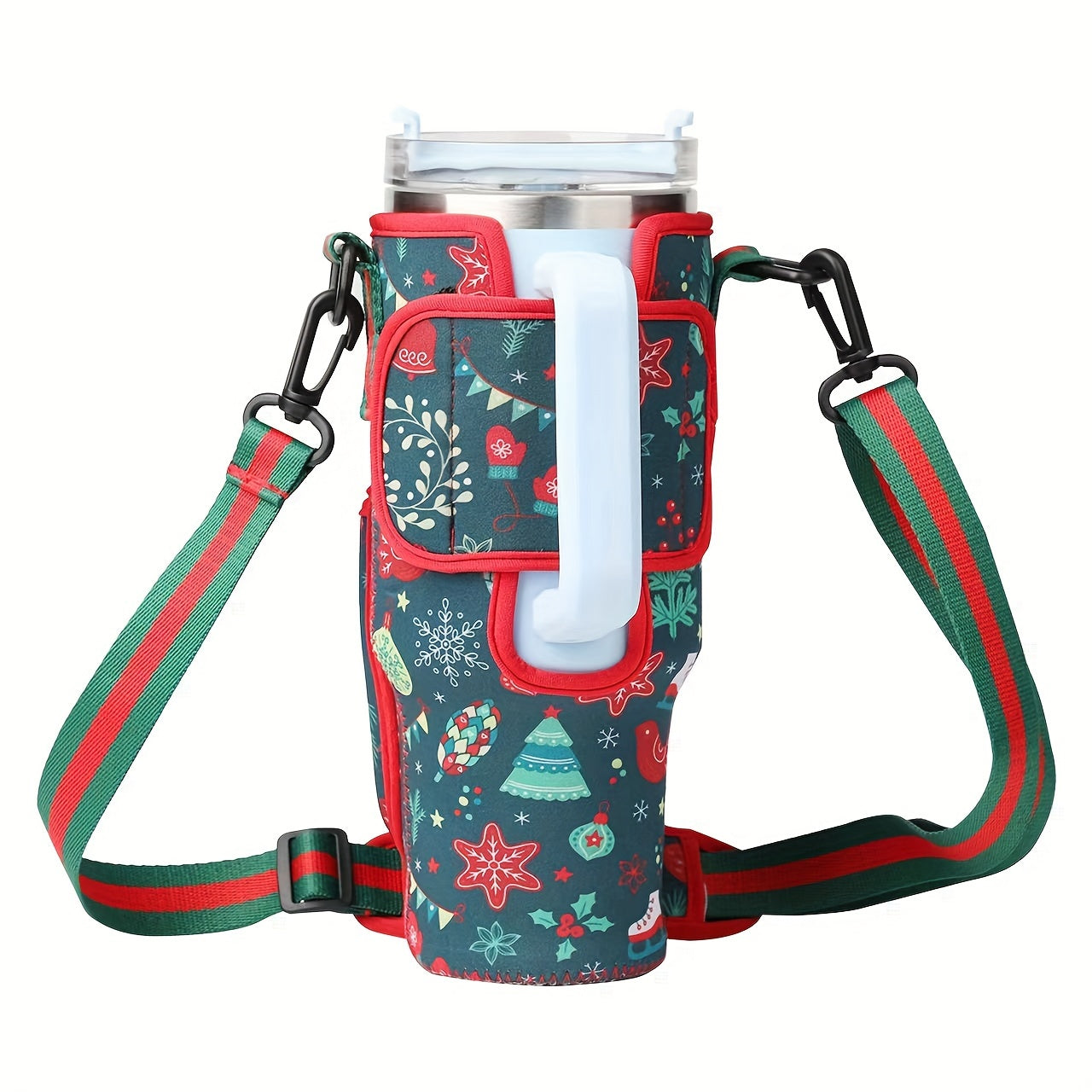 Christmas Cup Holder Bag with Strap Waterproof Insulation 40oz Sports Cup