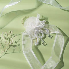 Mesh Bowknot Wristband Faux Pearl Crystal Bridal Wedding Jewelry