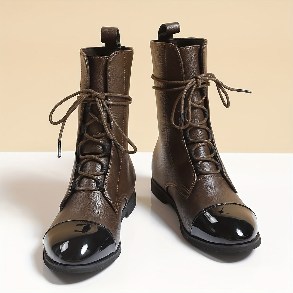 Women Faux Leather Lace Up Ankle Boots Comfortable Non Slip Combat Boots