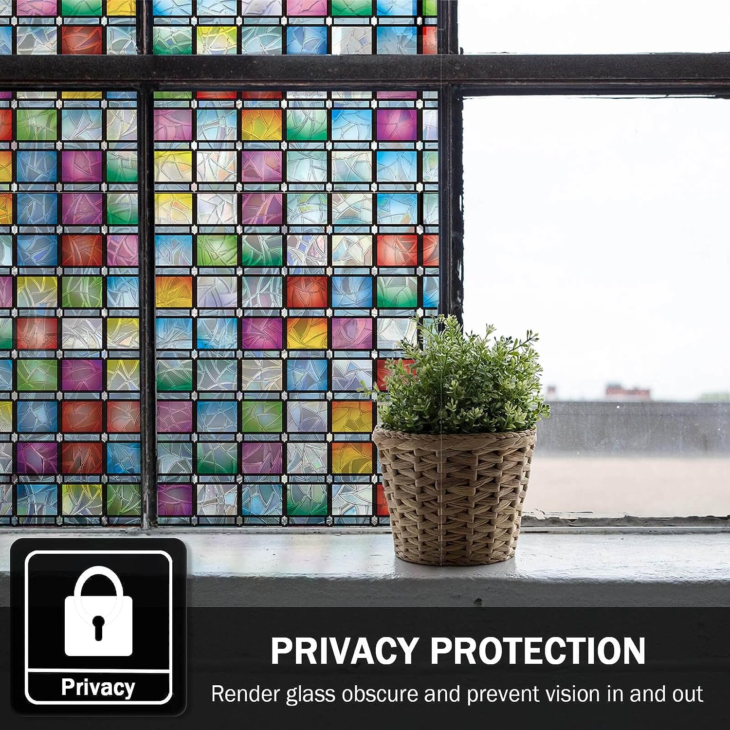Square Geometric Crescent Privacy Glass Film Semi Transparent Sun Protection