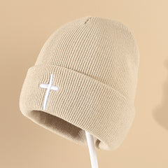 Cross Embroidery Knitted Hat Men's Beanie