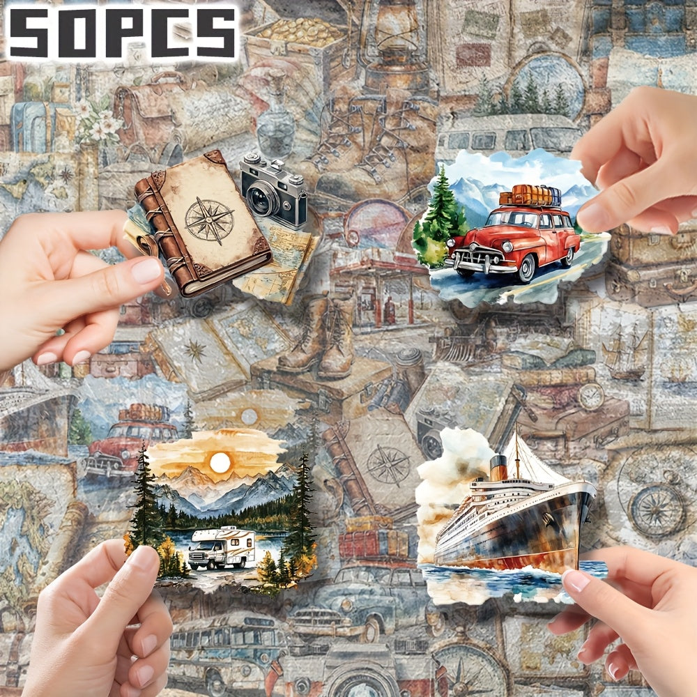 50pcs Vintage Travel Stickers for Luggage Water Bottle