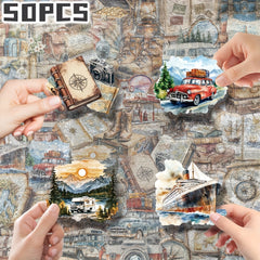 50pcs Vintage Travel Stickers for Luggage Water Bottle