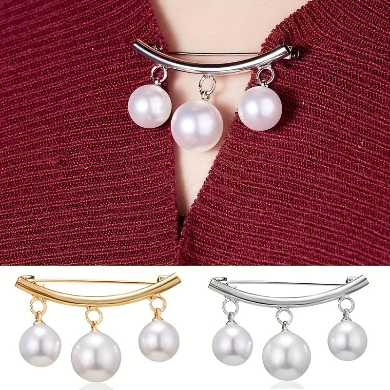 3pcs Pearl Fixed Buckle Scarf Cardigan Clips Dress Brooches