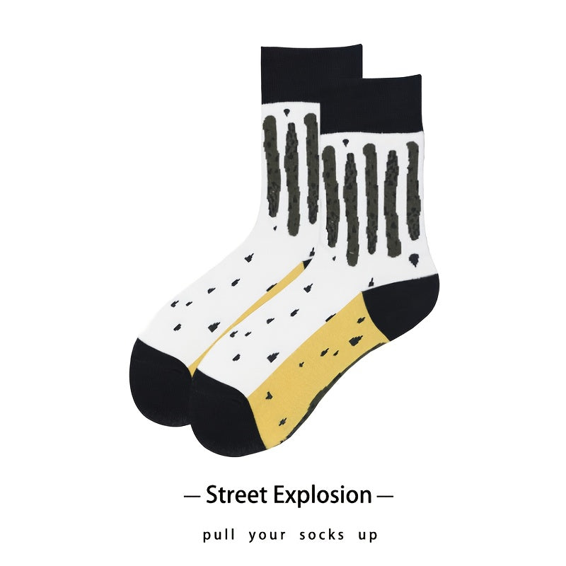 Men's Retro Striped Mid Tube Socks for Training Running Cycling