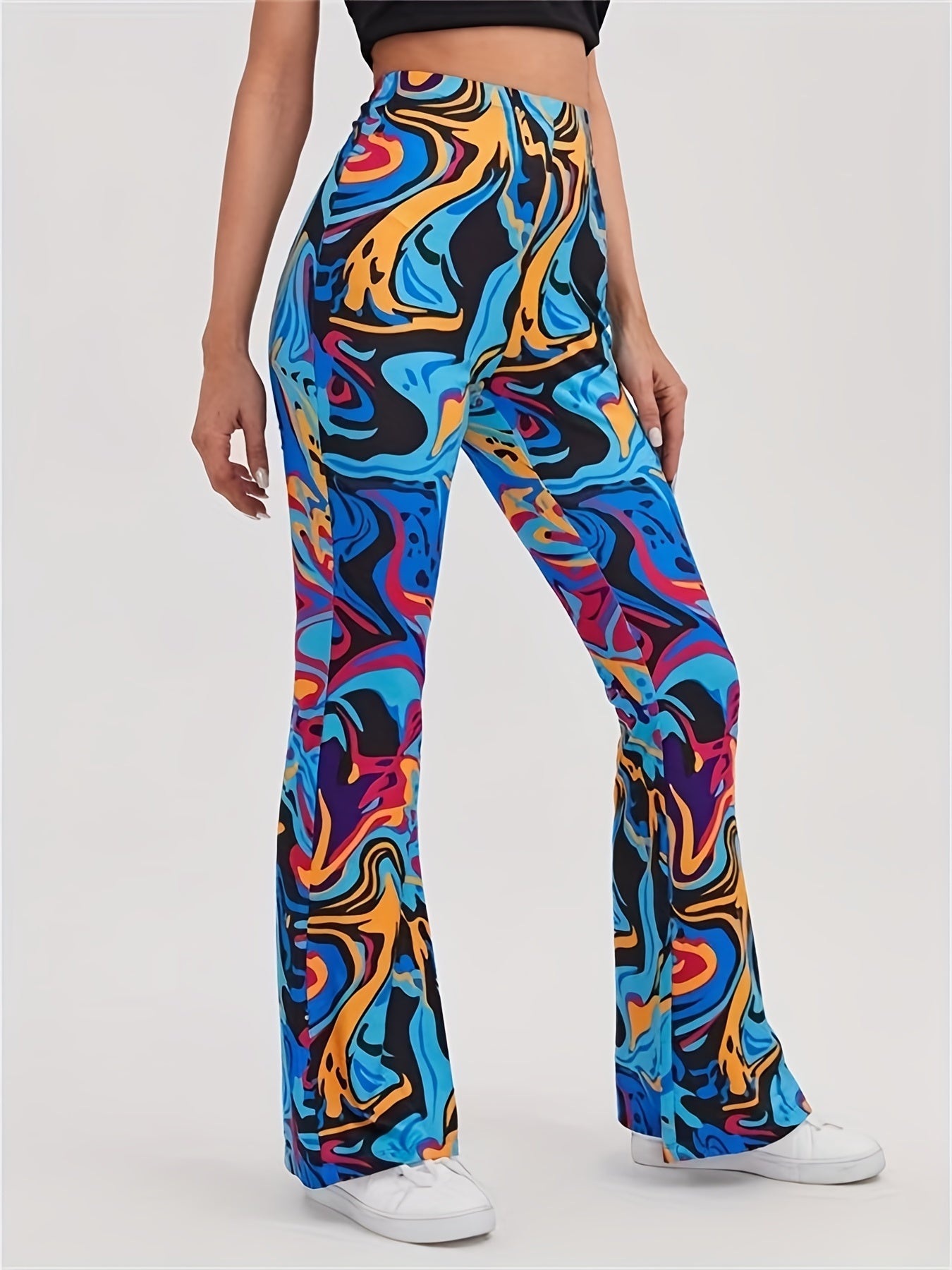 Flare Leg High Waist Pants Graphic Print