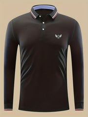 Wings Print Men's Casual Button Up Long Sleeve Polo Shirt